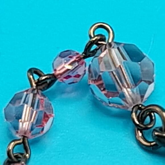 Vintage Pink Crystal Bead Wire Wrapped Necklace, Pink Beads, 34 Inches - Picture 10 of 10